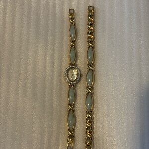 Elgin Elegant Gold tone and Jade Women's watch and Bracelet set